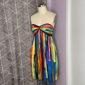 Milly strapless rainbow dress with pockets.